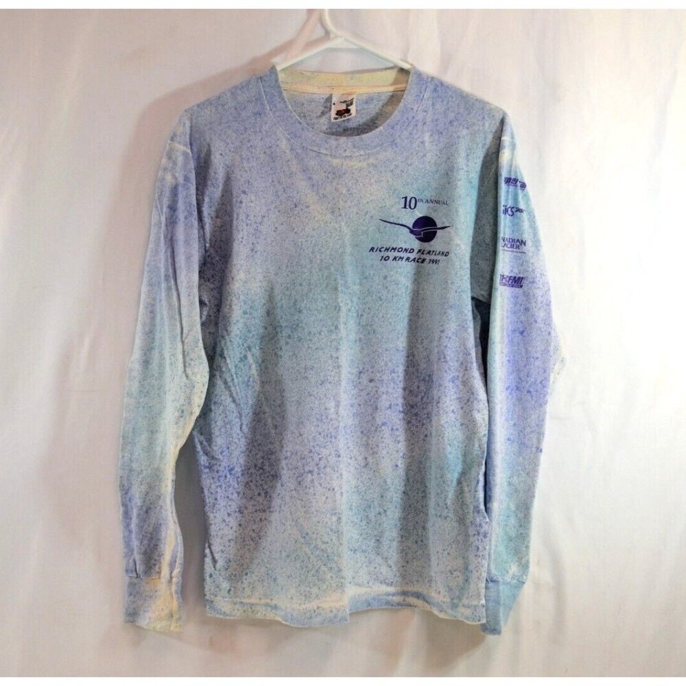 Richmond Flatland 10K Race 1991 Medium Fruit of Loom Shirt Splatter Print Vtg